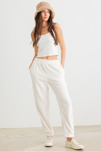 Ivory Fuzzy Knit Two Pocket High Waist Pants /2-2-2