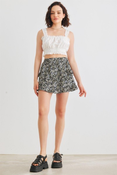 Black Multi Floral High Waist Tiered Mini Skirt /3-2-1