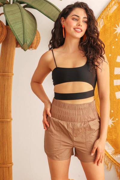 Mocha High Waist Two Pocket Shorts