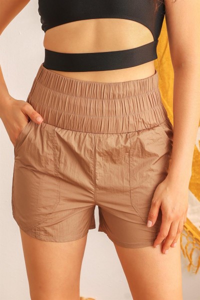 Mocha High Waist Two Pocket Shorts