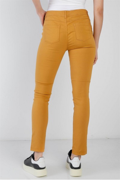 Mustard Contrast Button Mid Rise Skinny Pants