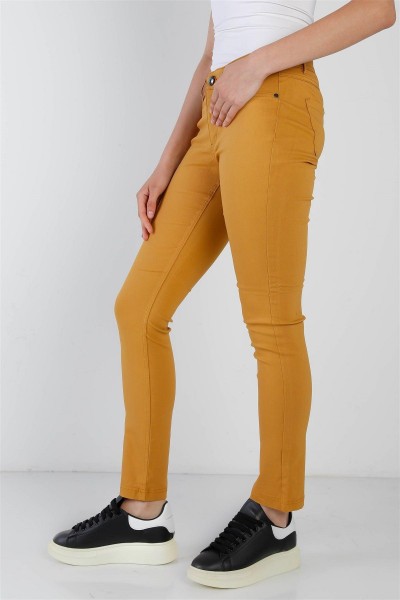 Mustard Contrast Button Mid Rise Skinny Pants