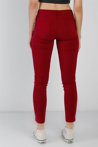 Ruby Red Contrast Button Mid Rise Skinny Pants