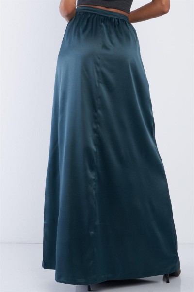 Emerald Green Satin High Waist Flowing Maxi Skirt