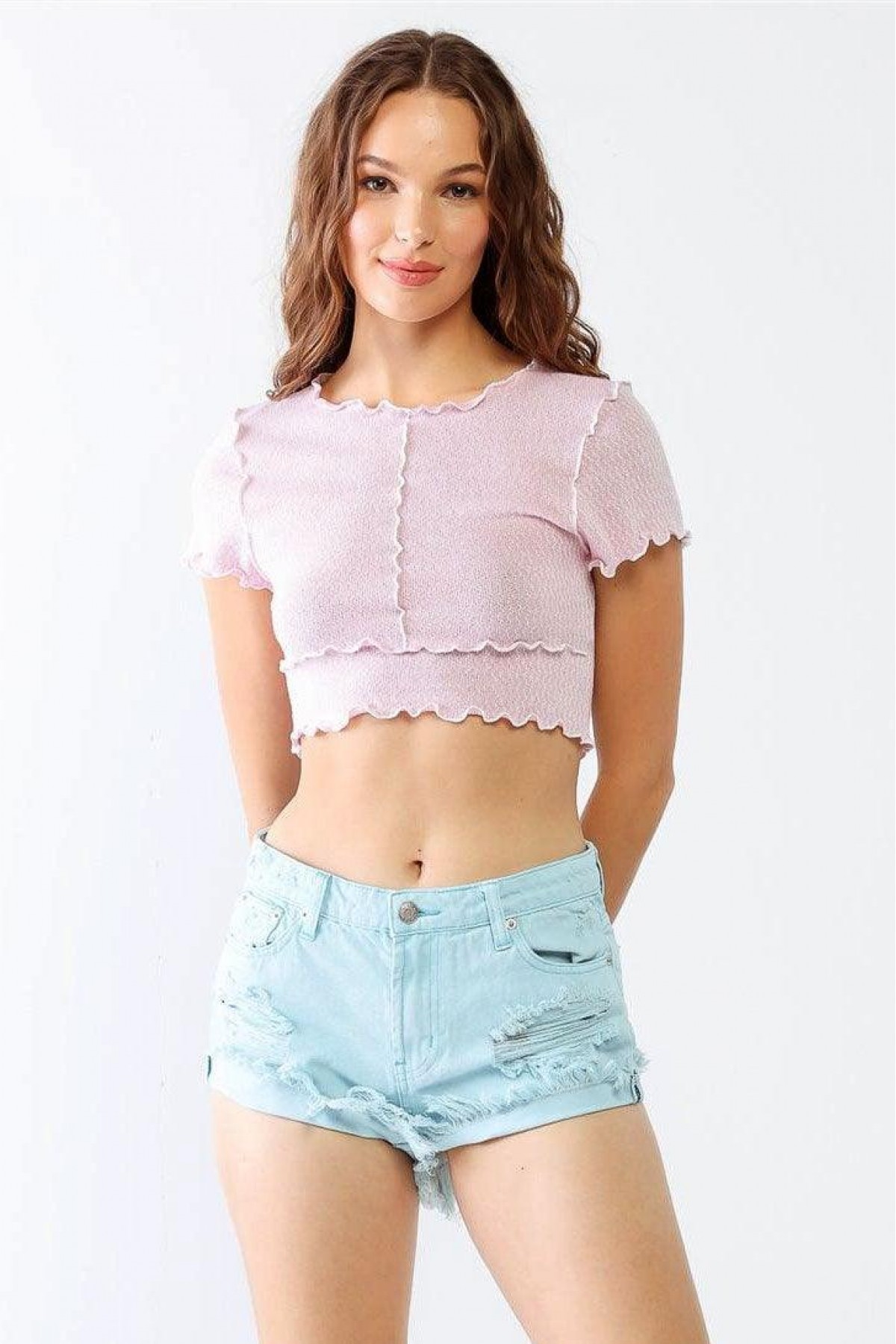 Cotton Ripped Five Pocket Distressed Stretchy Denim Shorts