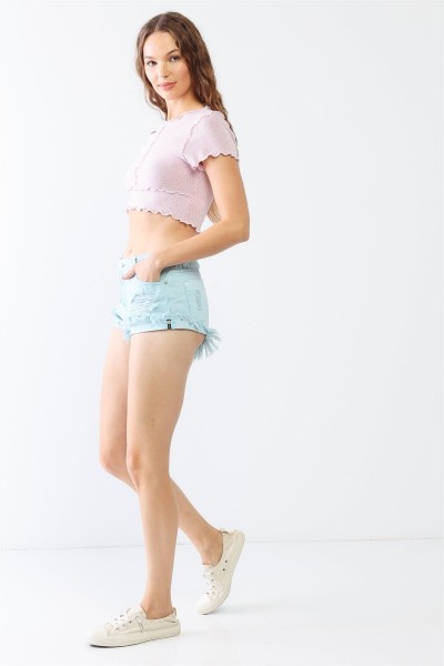 Cotton Ripped Five Pocket Distressed Stretchy Denim Shorts