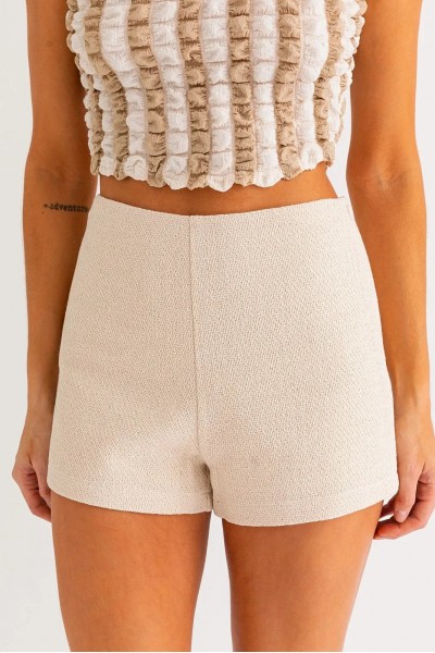 Textured Elegant High-Waisted Back Zipper Shorts