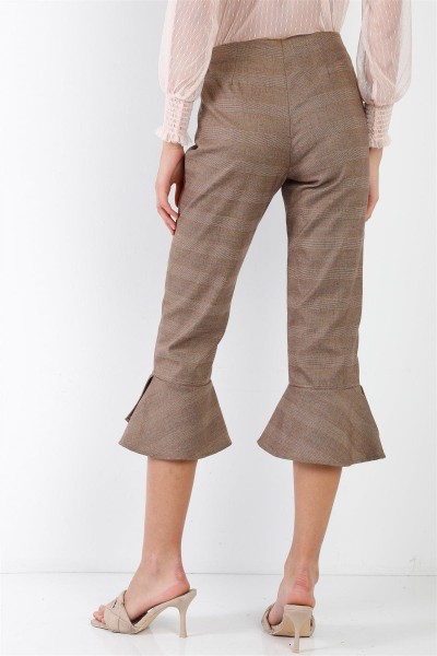 Brown Checkered High-Waisted Capri Pants /1-2-2-1