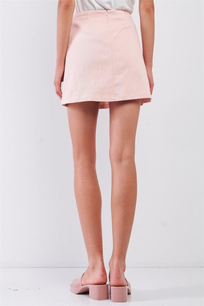 Blush Minimalistic High Waist Pleated Front Mini Skirt