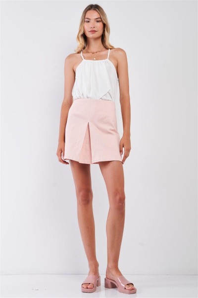 Blush Minimalistic High Waist Pleated Front Mini Skirt