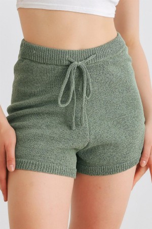 Dusty Green Knit High Waist Shorts