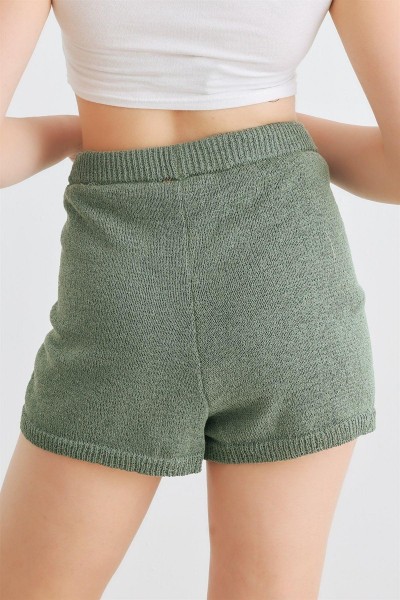 Dusty Green Knit High Waist Shorts