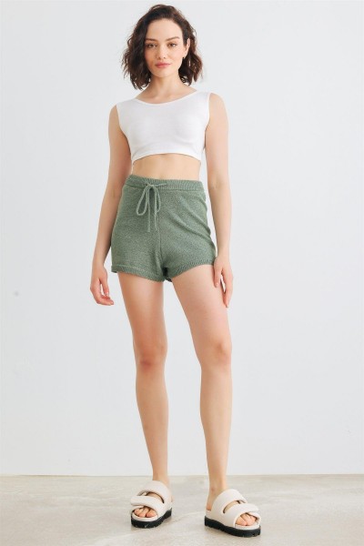 Dusty Green Knit High Waist Shorts