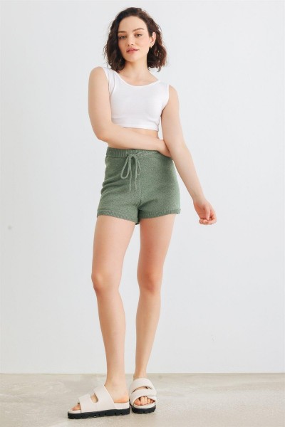 Dusty Green Knit High Waist Shorts