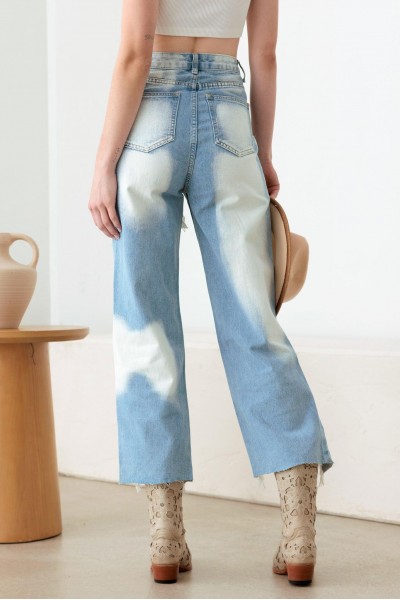 Light Blue Distressed Stylish Cut Jeans