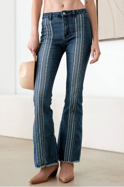 Blue Mid Rise Flare pin stripe Jeans