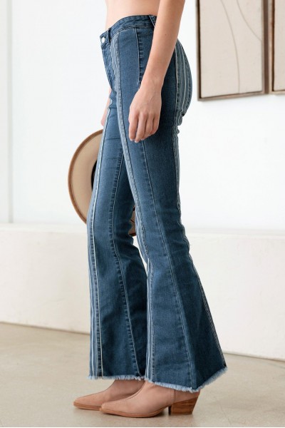 Blue Mid Rise Flare pin stripe Jeans