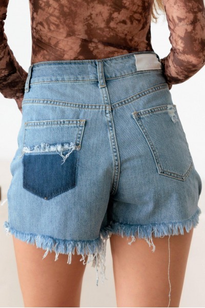 Light Blue Wash Ripped Frayed Hem Denim Shorts