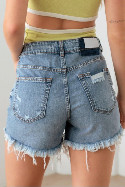 Blue High-Rise Ripped Distressed Denim Shorts