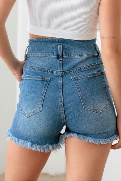 High Waist Front Tassel Detail Denim Shorts