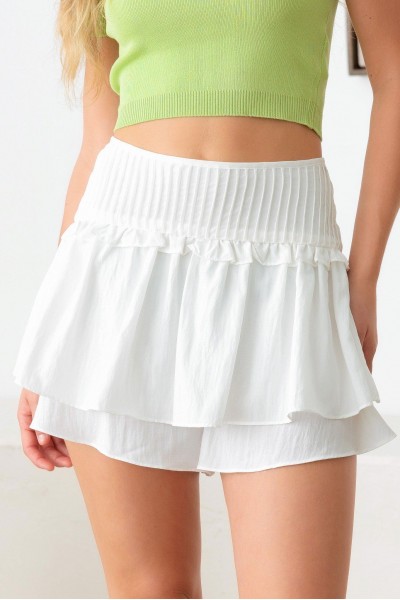 Pintuck Waist Band Ruffle Detail Skort