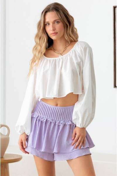 Pintuck Waist Band Ruffle Detail Skort