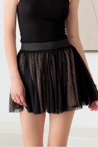 Sheer Pin Dot Elastic Waist Skirt