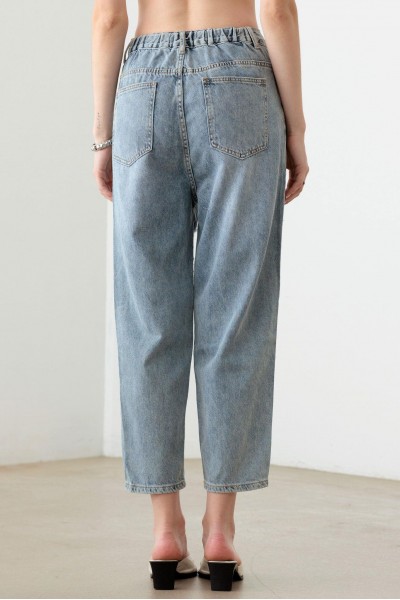 Light Blue Wash Barrel Leg High Waist Distressed Jeans