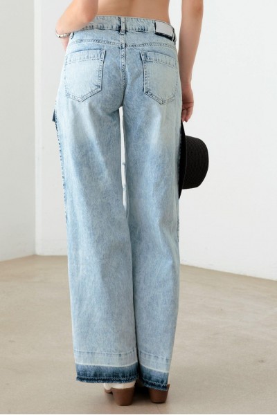 Light Blue Destroyed Deep Side Slit Raw Hem Jeans