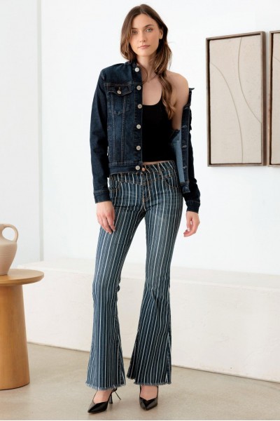 Mid Waist Stripe Flare Denim Jeans