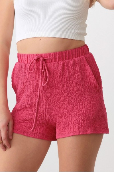 Textured Elastic Waist Tie Shorts