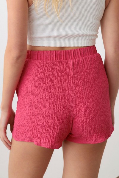 Textured Elastic Waist Tie Shorts