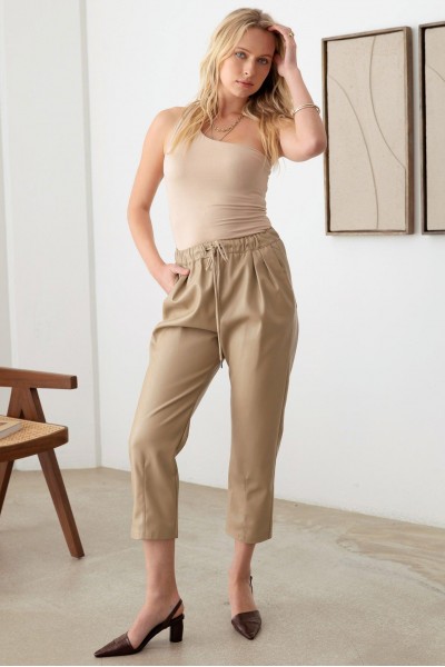 Faux Leather Drawstring Ankle Pants