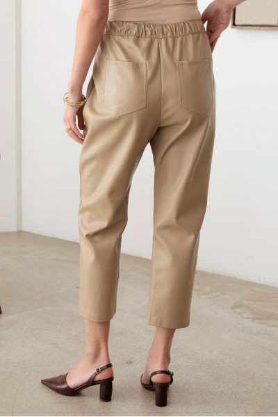 Faux Leather Drawstring Ankle Pants